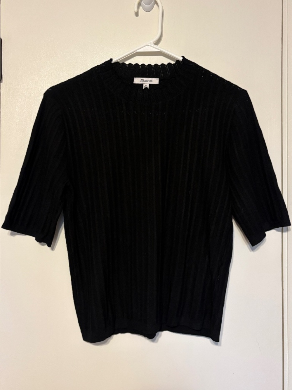 Madewell #NY446 Women's Pointelle-Stitch Mockneck Sweater Tee Shirt Top XL Black